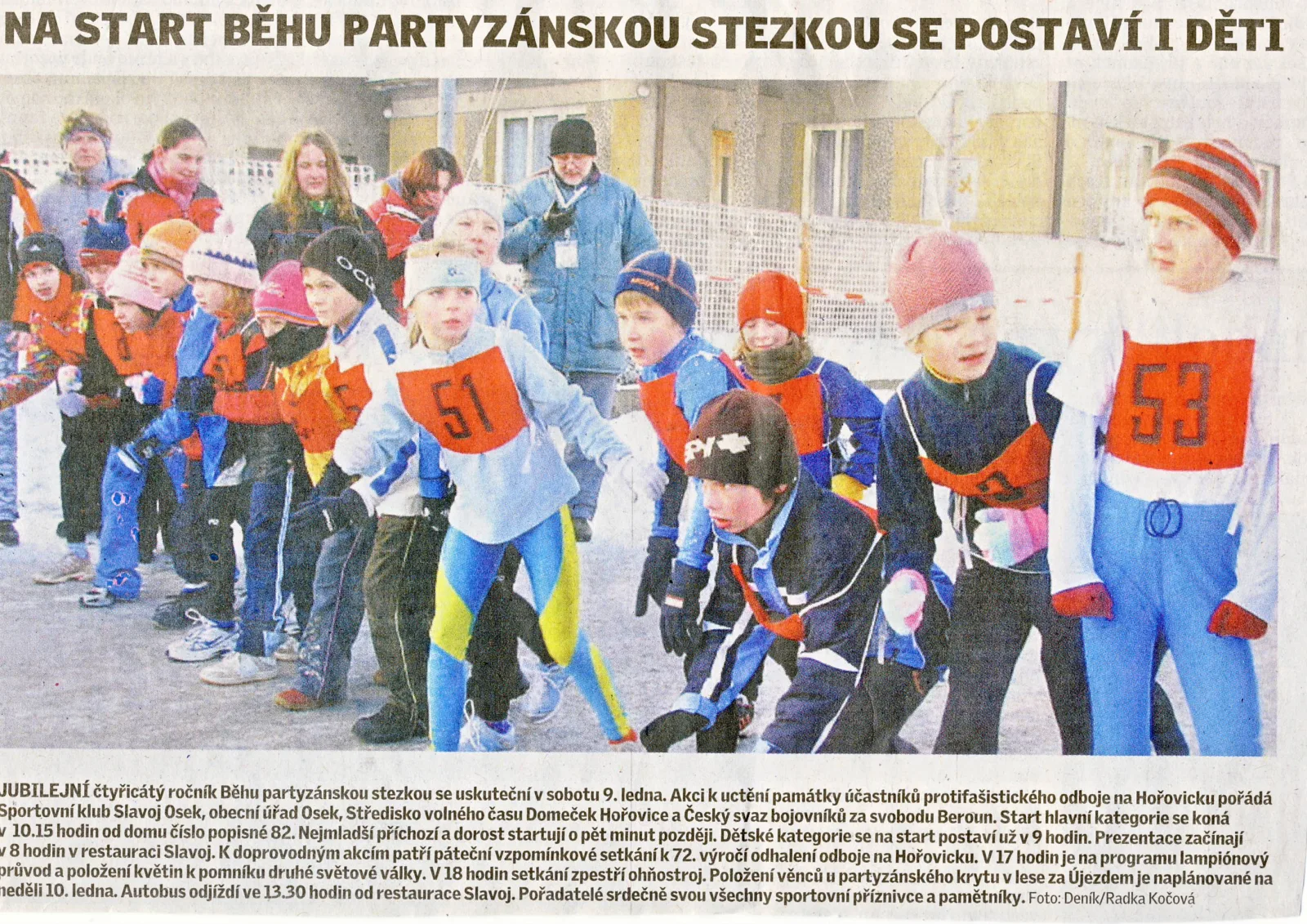 Na startu běhu partyzánskou stezkou se postaví i děti
