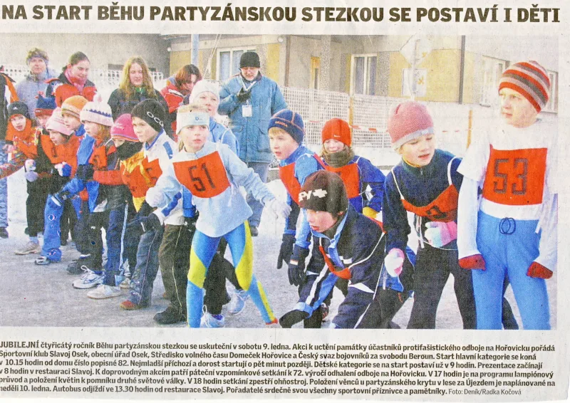 Na startu běhu partyzánskou stezkou se postaví i děti