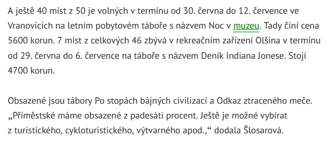 Letní tábory na letošní rok se rychle plní
